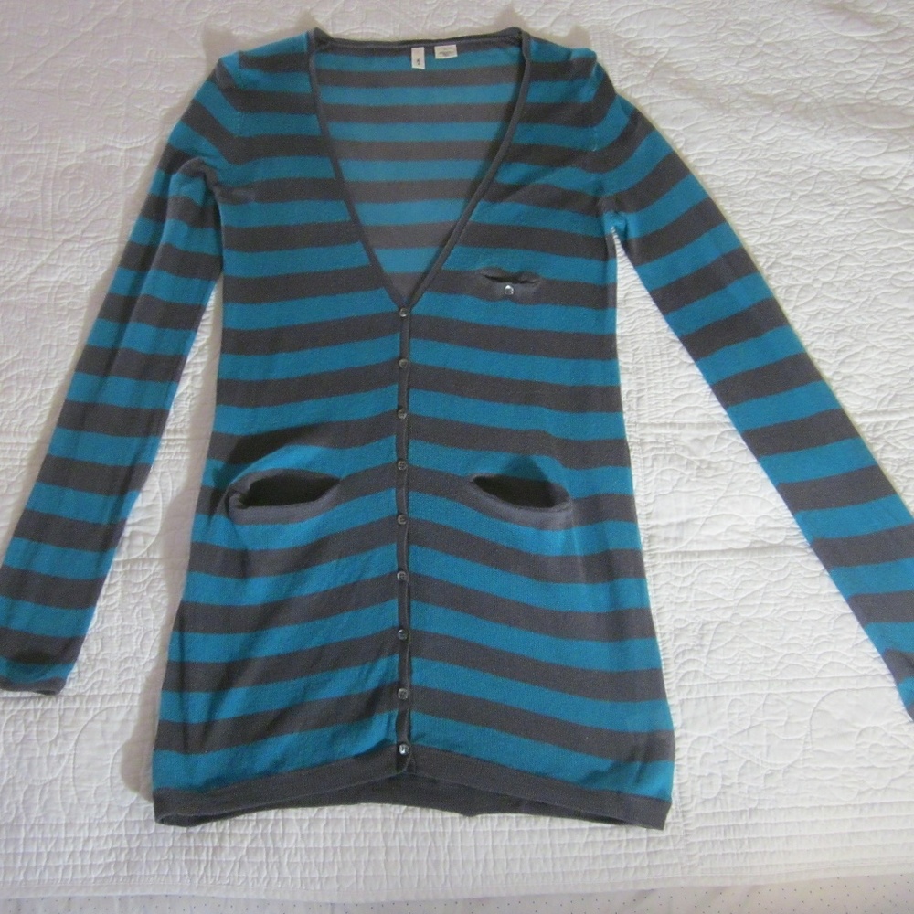 Moth Sweater SP Blue/Gray Stripe Cardigan Pockets